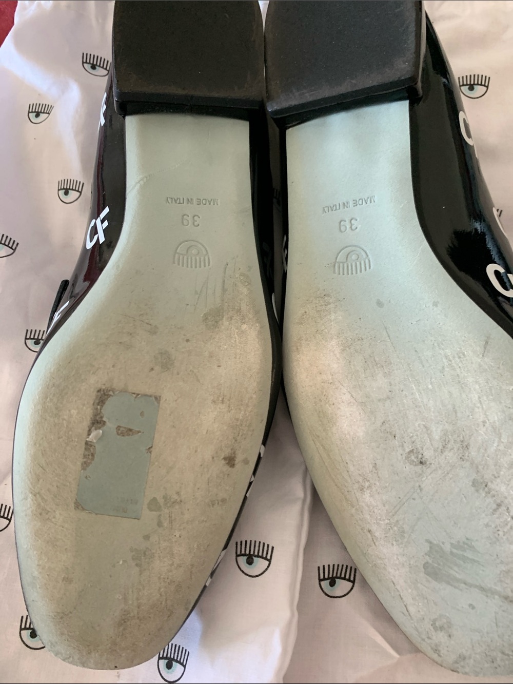 Chiara Ferragni Black Patent CF Logo Slip-On Loafers - Picture 3 of 3